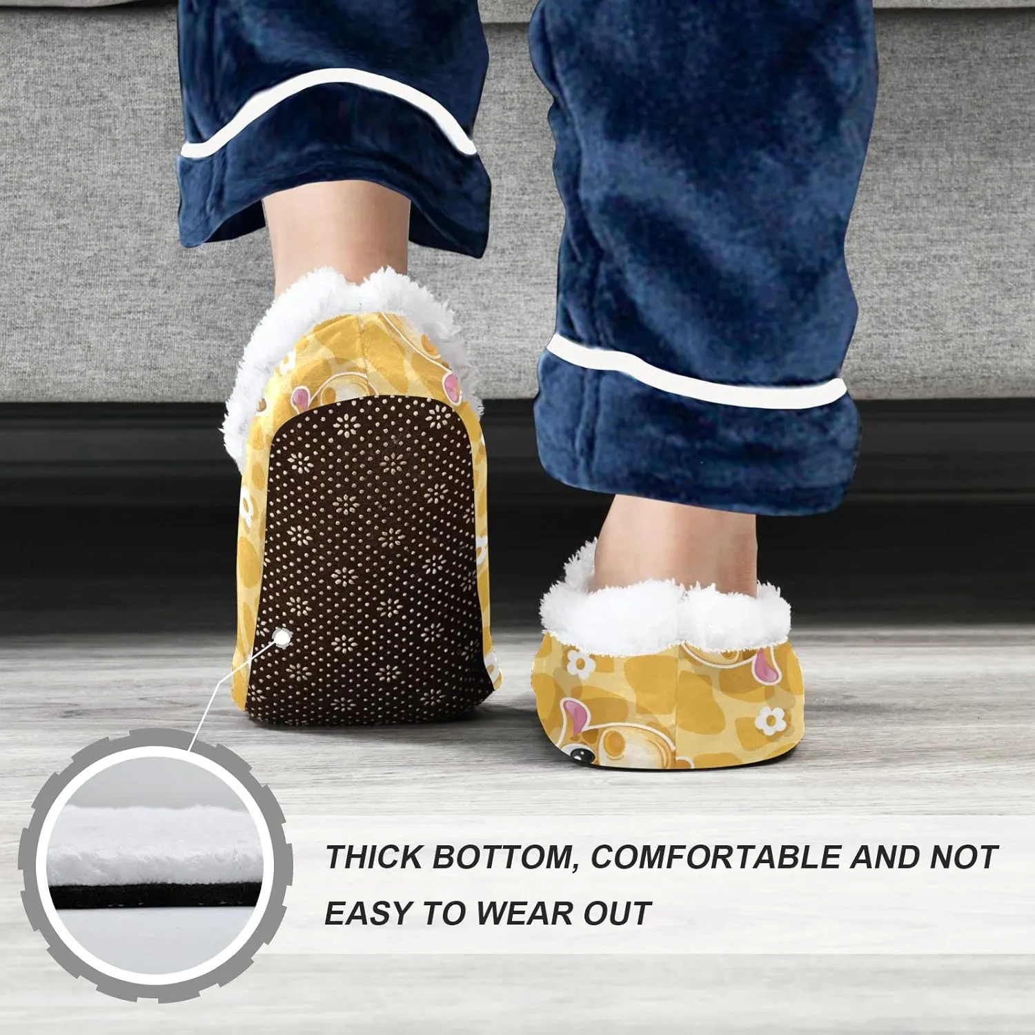 Cute Giraffes Flower Kids House Slippers Giraffe Animal Print Boys Closed Back Fuzzy Feet Slippers Girls Coral Fleece Slipper Socks No Skid Warm Cozy Home Slippers For Indoor Outdoor Winter Bedroom