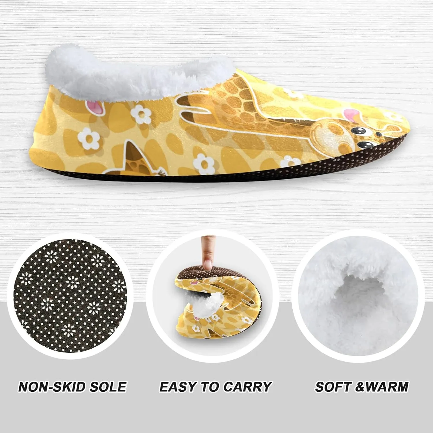 Cute Giraffes Flower Kids House Slippers Giraffe Animal Print Boys Closed Back Fuzzy Feet Slippers Girls Coral Fleece Slipper Socks No Skid Warm Cozy Home Slippers For Indoor Outdoor Winter Bedroom