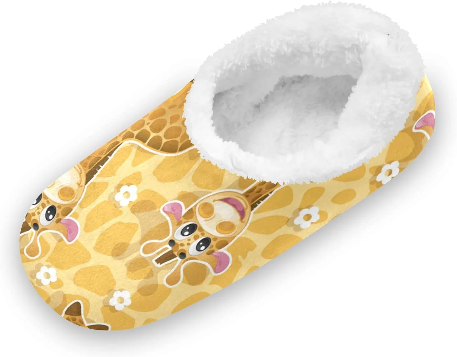 Cute Giraffes Flower Kids House Slippers Giraffe Animal Print Boys Closed Back Fuzzy Feet Slippers Girls Coral Fleece Slipper Socks No Skid Warm Cozy Home Slippers For Indoor Outdoor Winter Bedroom