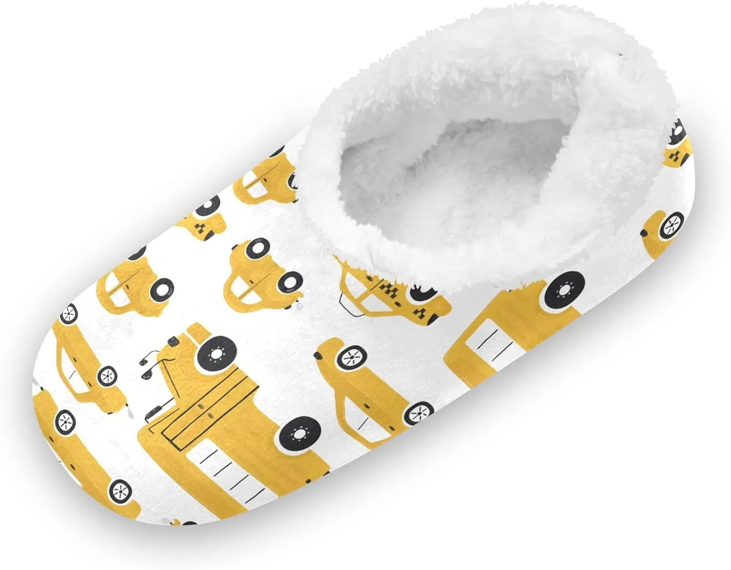 Cute Yellow Cars School Bus Kids House Slippers Cartoon Town Boys Closed Back Fuzzy Feet Slippers Girls Coral Fleece Slipper Socks No Skid Warm Cozy Home Slippers For Indoor Outdoor Winter Bedroom X