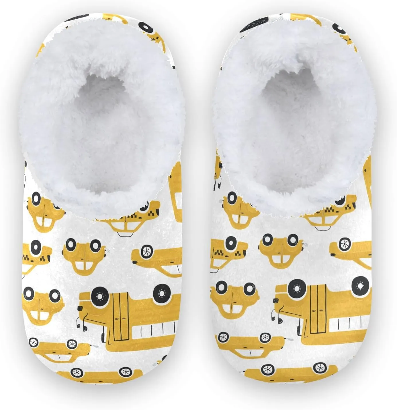 Cute Yellow Cars School Bus Kids House Slippers Cartoon Town Boys Closed Back Fuzzy Feet Slippers Girls Coral Fleece Slipper Socks No Skid Warm Cozy Home Slippers For Indoor Outdoor Winter Bedroom X