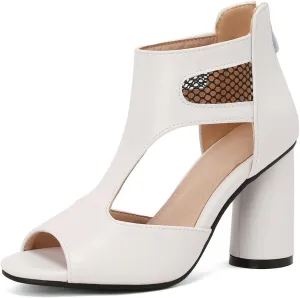 DINTAHA Open Toe Booties Caged Peep Toe Heeled Sandals Chunky Heel Cutout Summer Ankle Boots