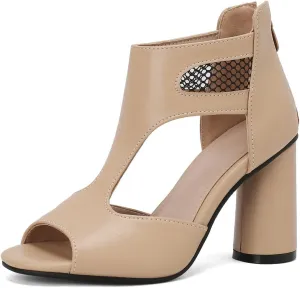 DINTAHA Open Toe Booties Caged Peep Toe Heeled Sandals Chunky Heel Cutout Summer Ankle Boots