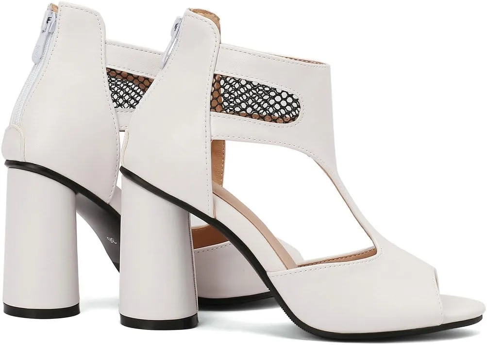 DINTAHA Open Toe Booties Caged Peep Toe Heeled Sandals Chunky Heel Cutout Summer Ankle Boots