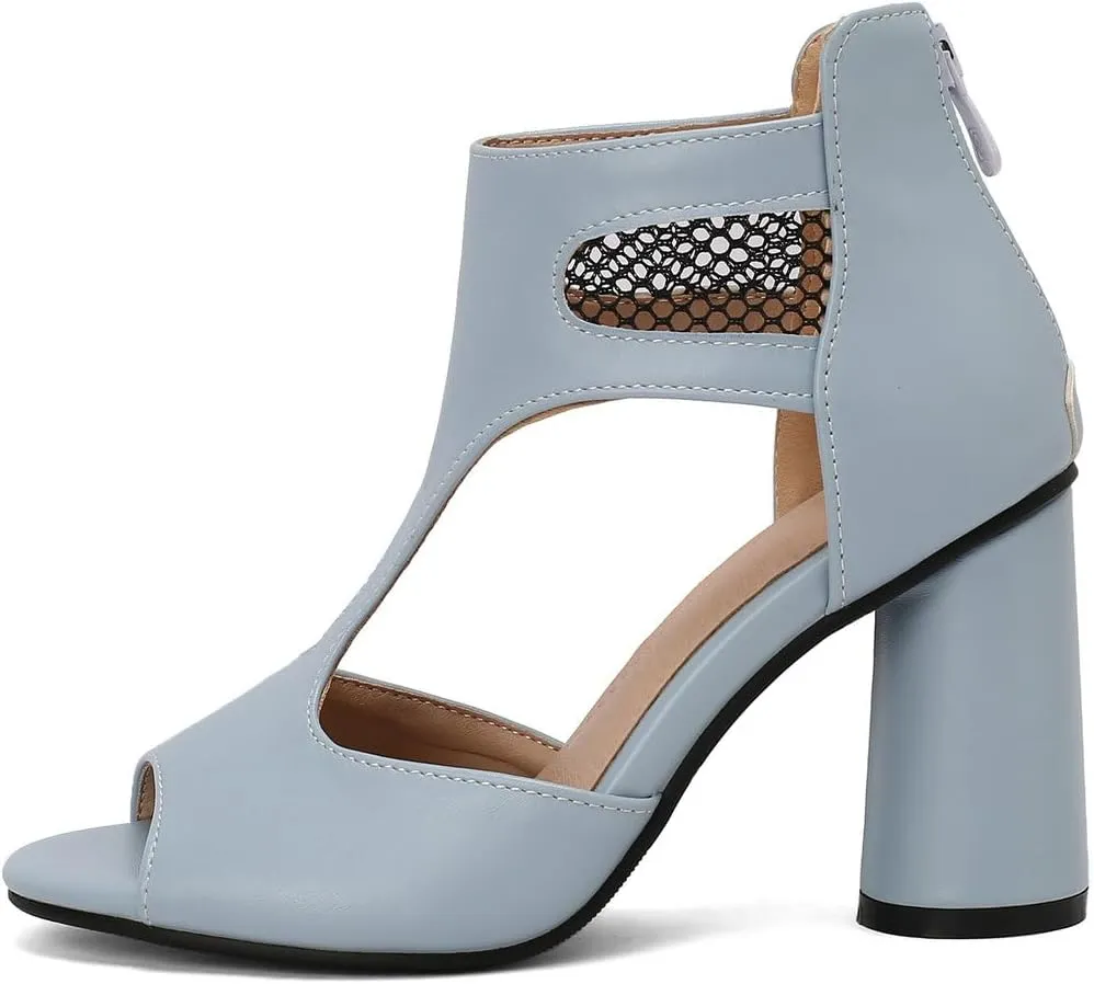 DINTAHA Open Toe Booties Caged Peep Toe Heeled Sandals Chunky Heel Cutout Summer Ankle Boots