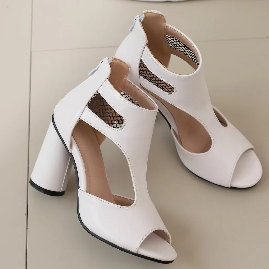 DINTAHA Open Toe Booties Caged Peep Toe Heeled Sandals Chunky Heel Cutout Summer Ankle Boots