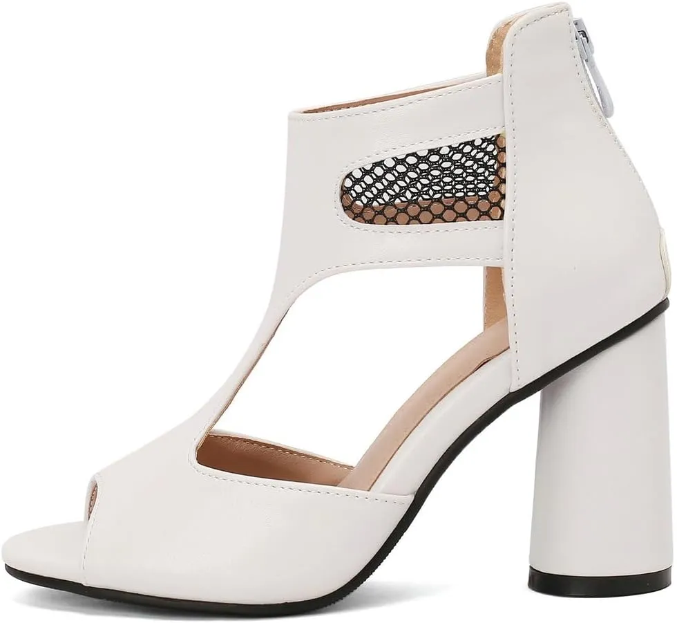 DINTAHA Open Toe Booties Caged Peep Toe Heeled Sandals Chunky Heel Cutout Summer Ankle Boots