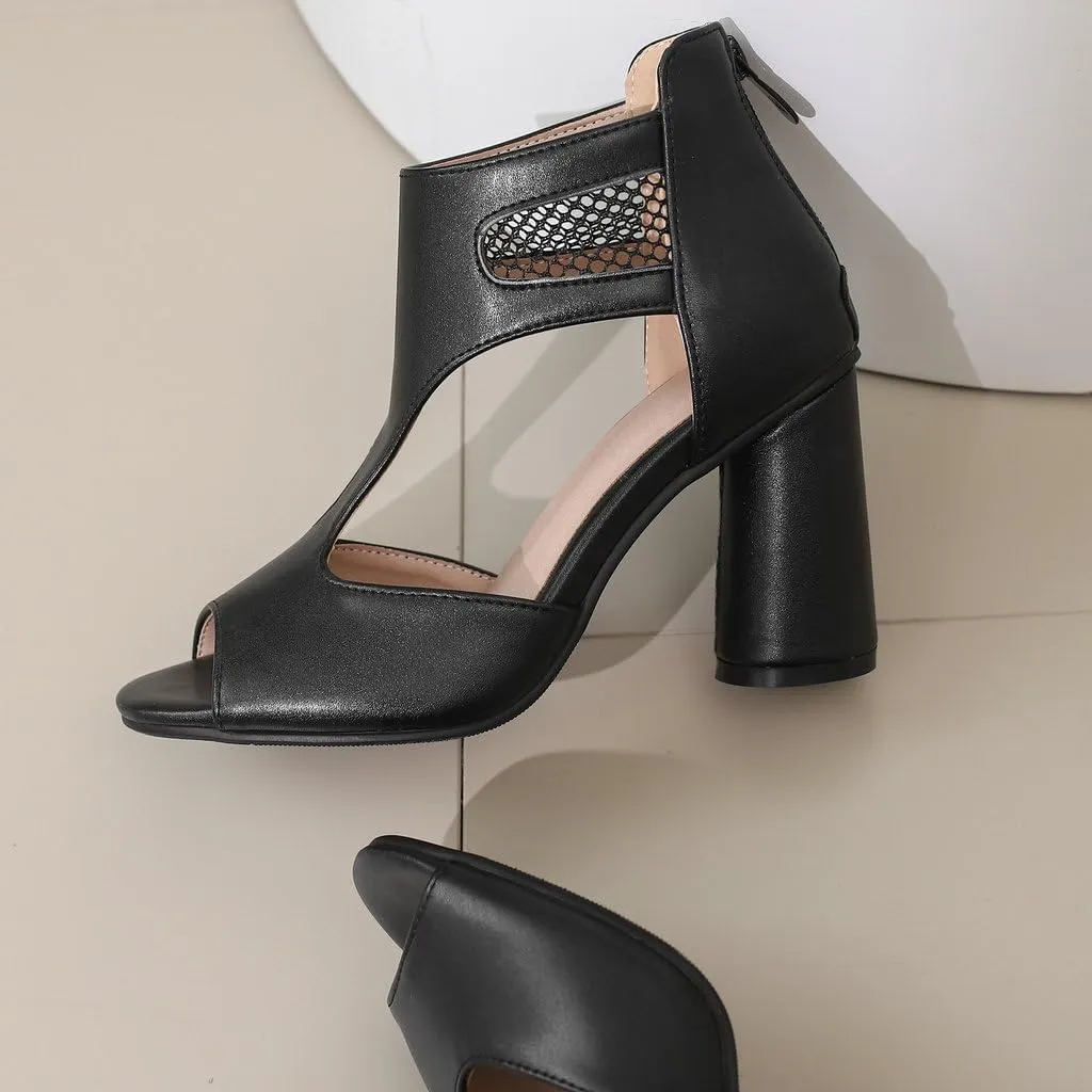 DINTAHA Open Toe Booties Caged Peep Toe Heeled Sandals Chunky Heel Cutout Summer Ankle Boots