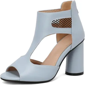 DINTAHA Open Toe Booties Caged Peep Toe Heeled Sandals Chunky Heel Cutout Summer Ankle Boots