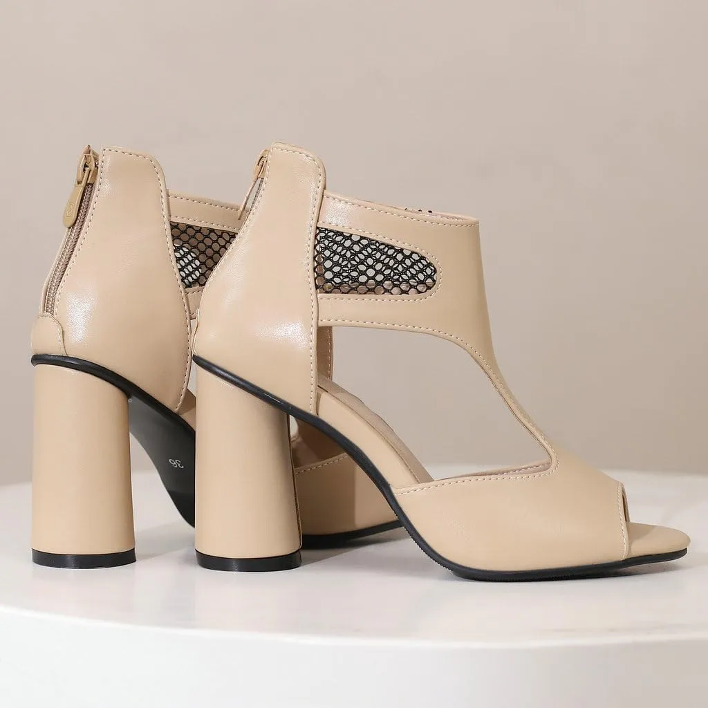 DINTAHA Open Toe Booties Caged Peep Toe Heeled Sandals Chunky Heel Cutout Summer Ankle Boots