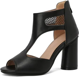 DINTAHA Open Toe Booties Caged Peep Toe Heeled Sandals Chunky Heel Cutout Summer Ankle Boots