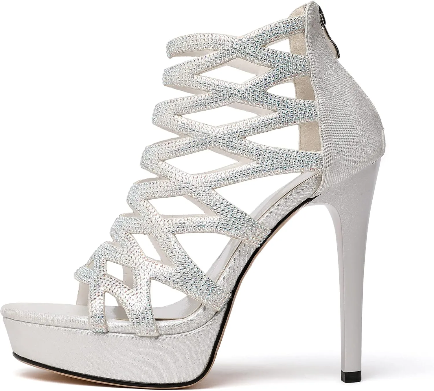 Eldof Women's Platform Sandals Open Toe Rhinestone Crisscross Strappy Platform Stiletto High Heel Diamond Blingbling Summer Sandals Wedding Dress Shoes