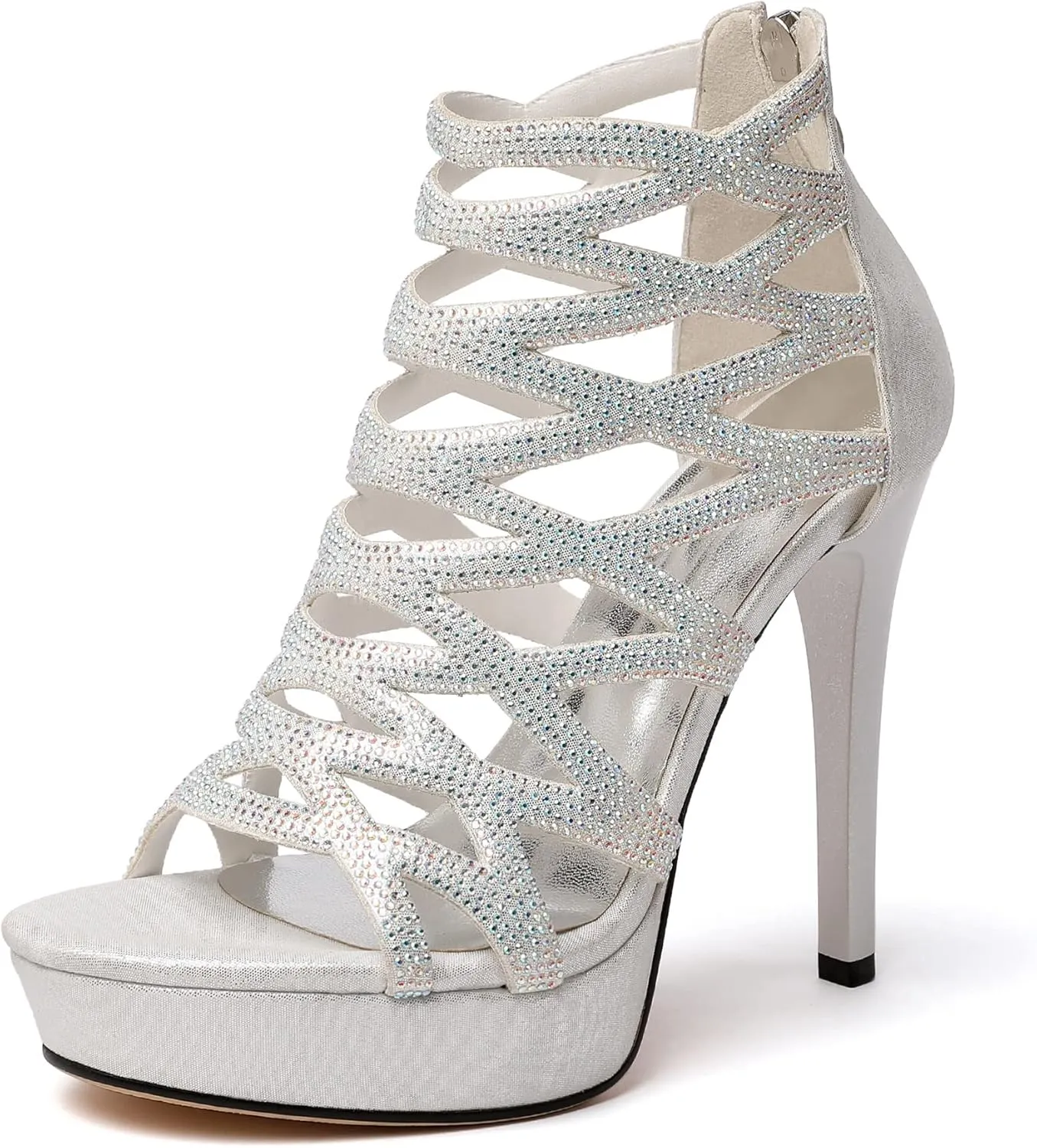 Eldof Women's Platform Sandals Open Toe Rhinestone Crisscross Strappy Platform Stiletto High Heel Diamond Blingbling Summer Sandals Wedding Dress Shoes