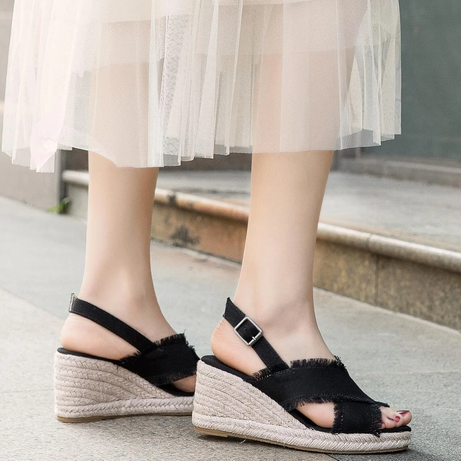 Espadrille Wedge Sandals for Women - Comfortable and Breathable Espadrilles Adjustable Foot Straps Wedges Can Be Worn with Jeans Beach Skirts