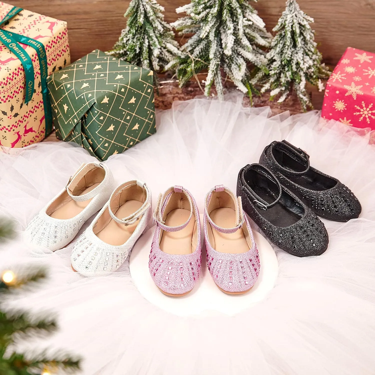 ESTINE Toddler/Little Kid Girls Dress Mary Jane Flats Flowers Fashion Princess Ballet Shoes