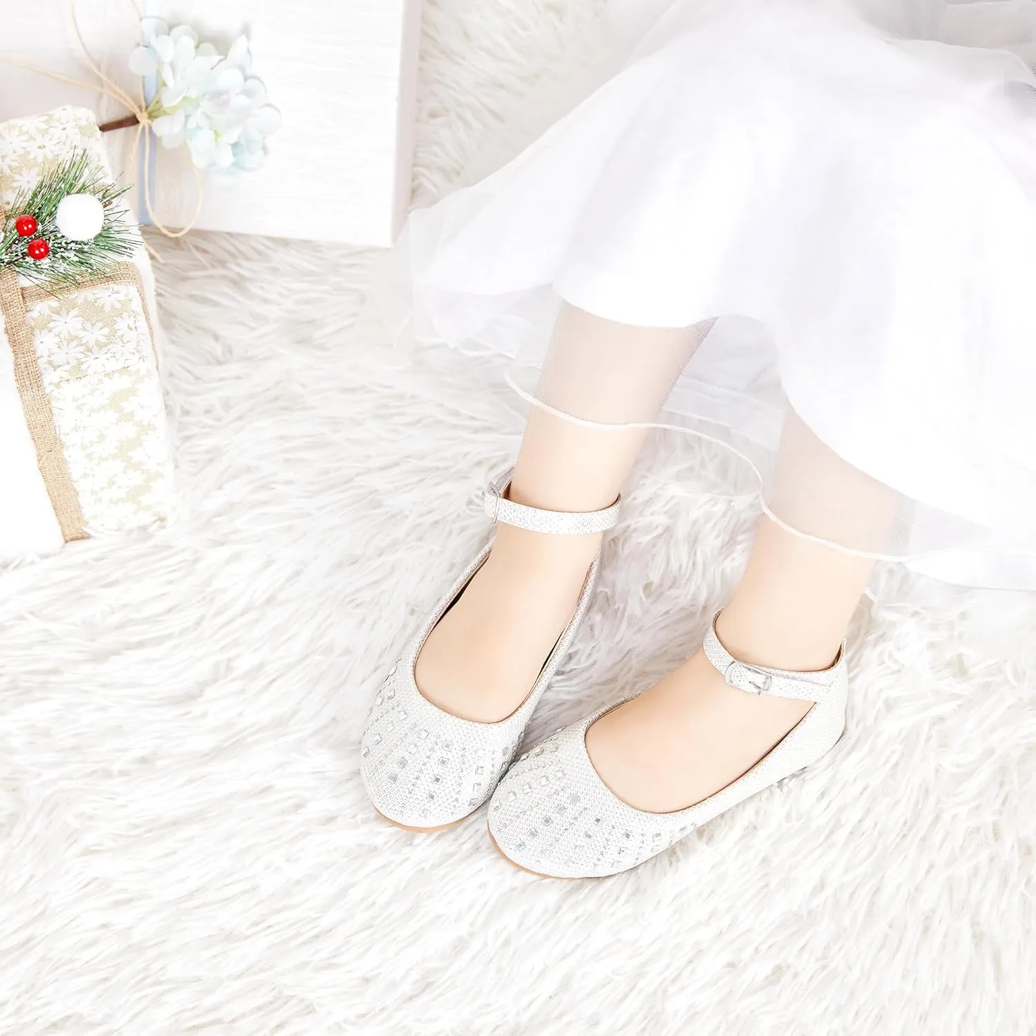 ESTINE Toddler/Little Kid Girls Dress Mary Jane Flats Flowers Fashion Princess Ballet Shoes