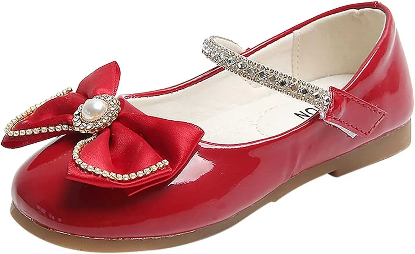 Fashion Girls Autumn Dress Shoes Pearl Diamond Decoration Bowknot Casual Thick Sole Round Toe Buckle Shoes