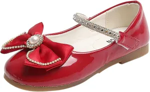 Fashion Girls Autumn Dress Shoes Pearl Diamond Decoration Bowknot Casual Thick Sole Round Toe Buckle Shoes