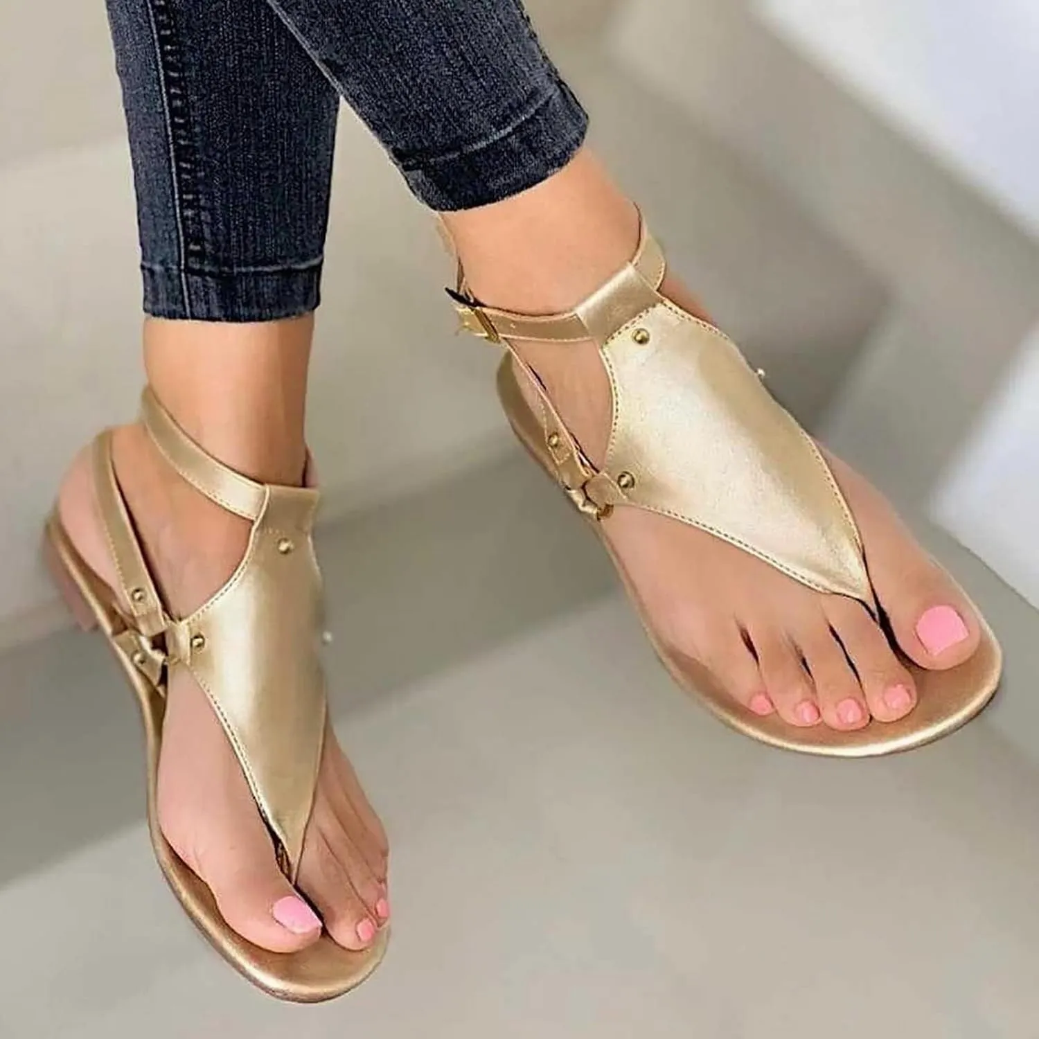 Flip Flops for Women Gladiator Sandals Open Toe Adjustable Buckle Ankle Strap Roman Retro Thong Comfortable Casual Walking Beach Sandal