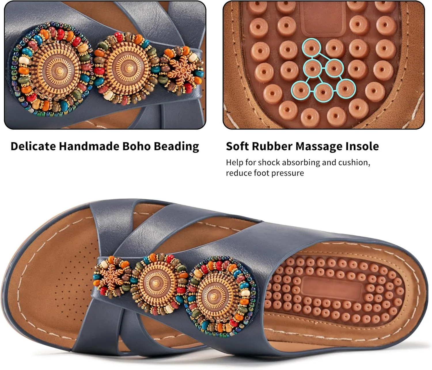 FUDYNMALC Womens Slides Orthopedic Sandals: Summer Dressy Wedge Shoes Handmade Bead Casual Walking Footwear with Comfortable Plantar Fasciitis Support
