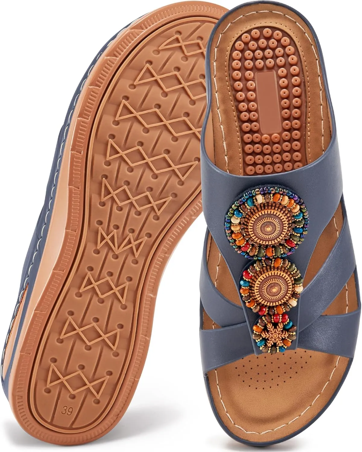 FUDYNMALC Womens Slides Orthopedic Sandals: Summer Dressy Wedge Shoes Handmade Bead Casual Walking Footwear with Comfortable Plantar Fasciitis Support