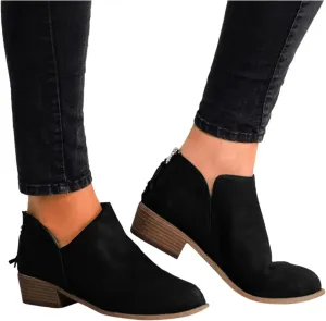 Gibobby Booties for Women with Heel and Buckle,Ankle Boots Round Toe Faux Stacked Low Heel Side Zipper Winter Boots