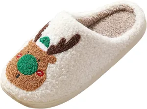 Gibobby Christmas Slippers for Women Faux Fluffy Fur Soft Slippers Warm House Shoes Indoor Outdoor Winter