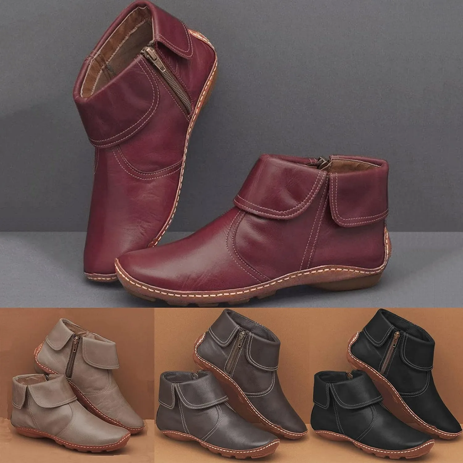 Gibobby Womens Boots Low Heel,Arch Support Boots Casual Flat Platform Short Ankle Booties Everyday Boots for Ladies