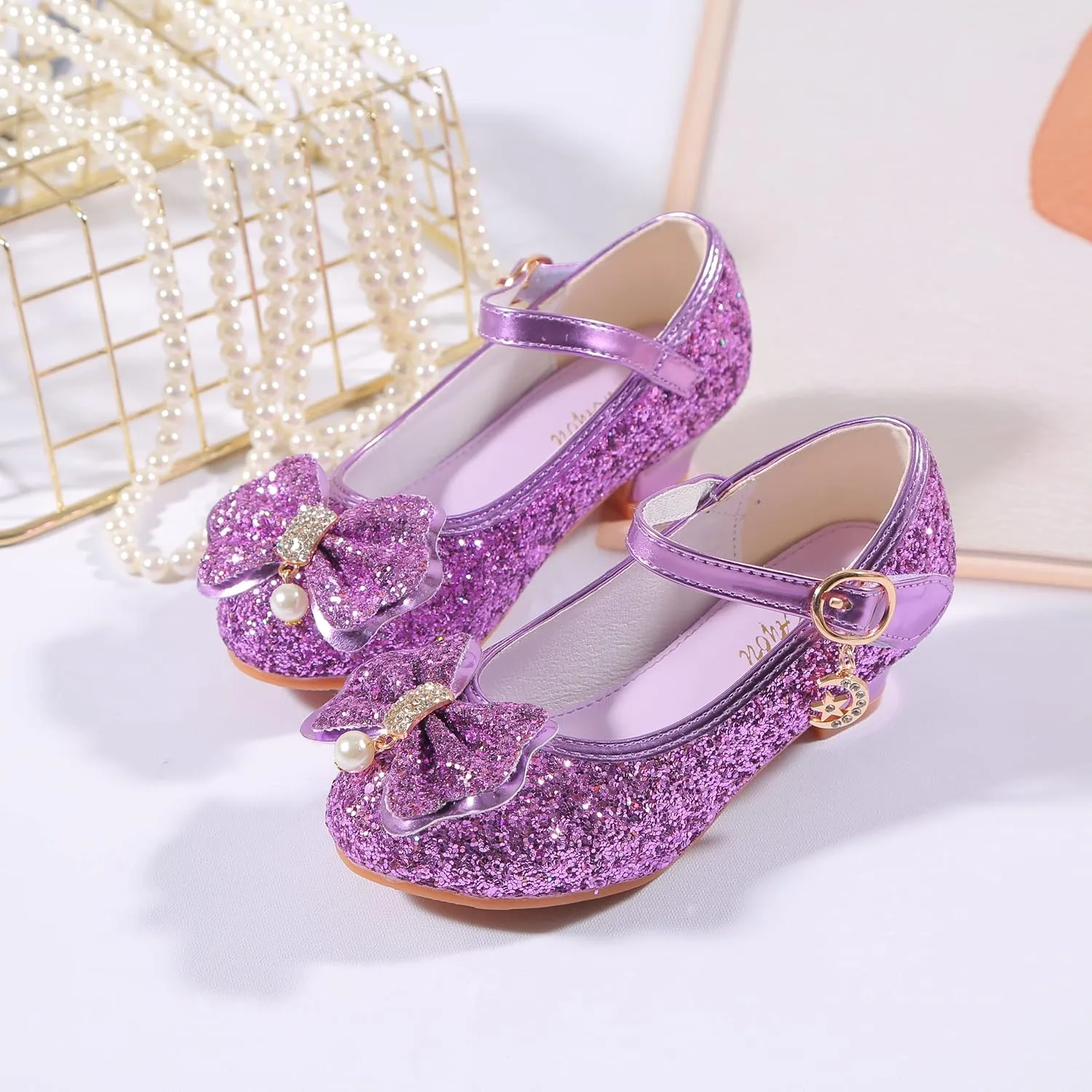 Girls Dress Shoes Adorable Sparkle Mary Jane Flats for Wedding Party