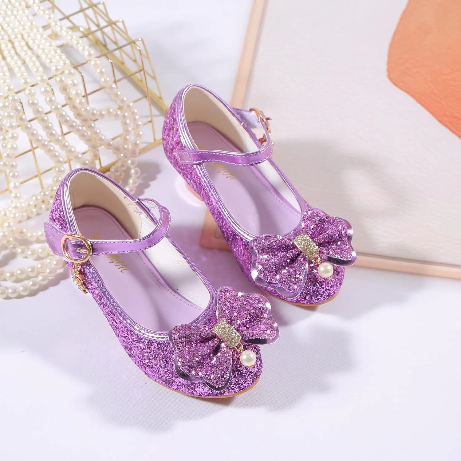 Girls Dress Shoes Adorable Sparkle Mary Jane Flats for Wedding Party
