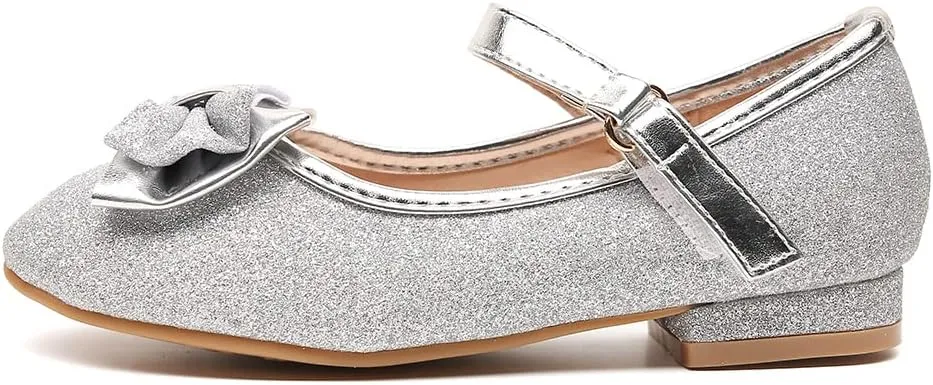 Girls Mary Jane Shoes Glitter Wedding Dress Flats Party Pump Shoes