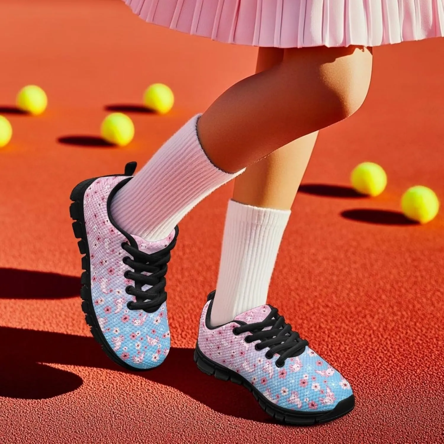 Girls Running Shoes Lightweight Athletic Sports Shoes Kids Non-Slip Lace-up Sneakers Breathable for Tennis Walking
