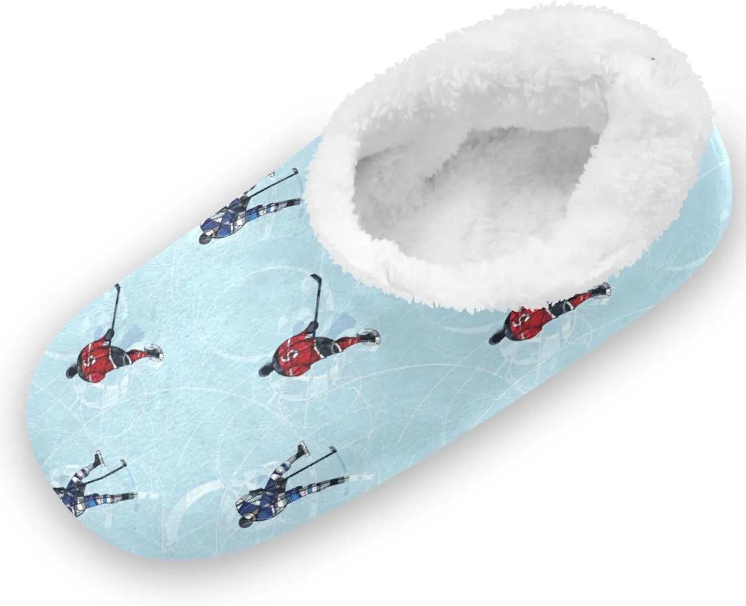 Gredecor Girls Boys Slippers Ice Hockey Players Blue Household Shoes Warm Indoor Home House Slipper for Kids, 9-11