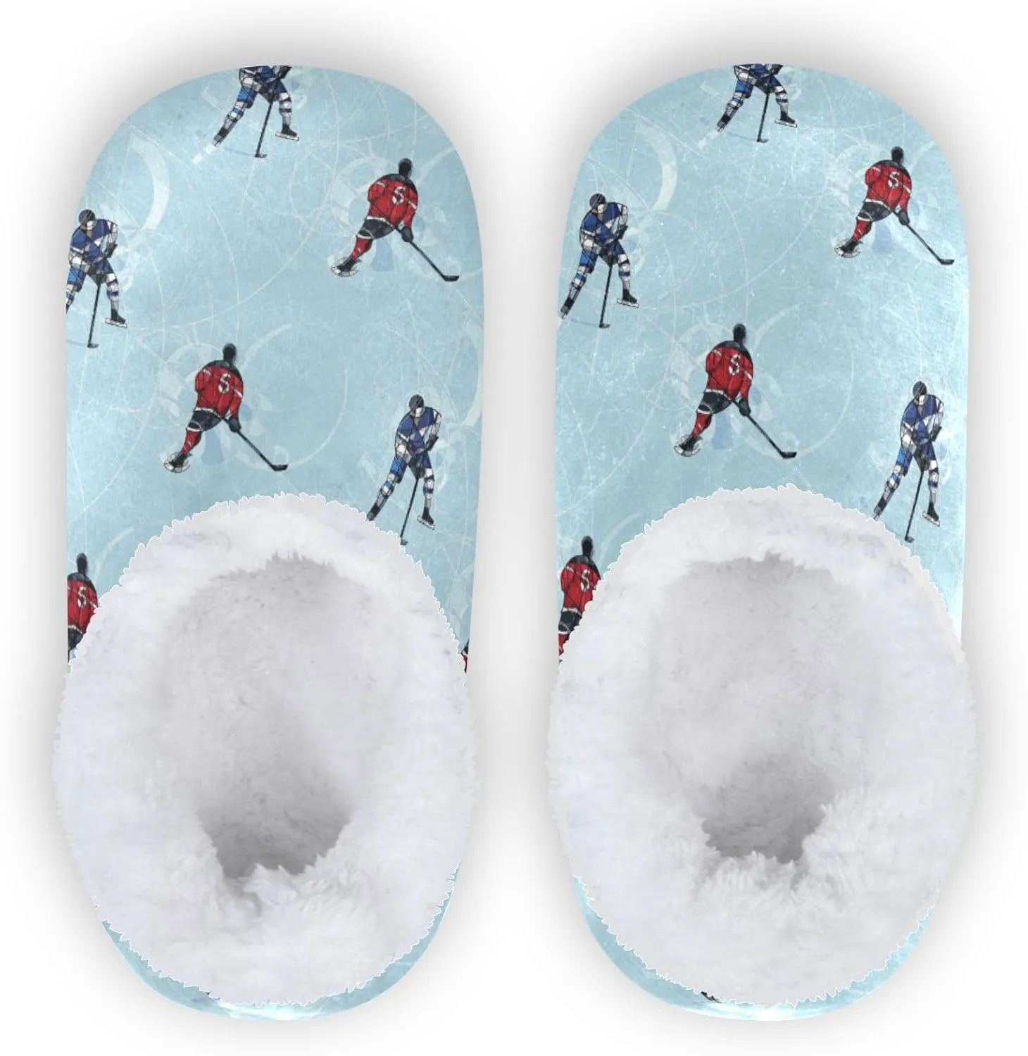 Gredecor Girls Boys Slippers Ice Hockey Players Blue Household Shoes Warm Indoor Home House Slipper for Kids, 9-11