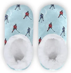 Gredecor Girls Boys Slippers Ice Hockey Players Blue Household Shoes Warm Indoor Home House Slipper for Kids, 9-11