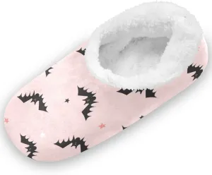 Gredecor Halloween Girls Boys Slippers Black Bats on Pink Home House Fuzzy Slippers Indoor Soft Casual Shoes,9-11