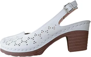 Heeled Sandals Orthopedic Slingback Slip On Chunky Low Heel Sandals Closed Toe Breathable Slingback Ankle Strap Walking Shoes Hollow Out Summer Outdoor Womens Shoes