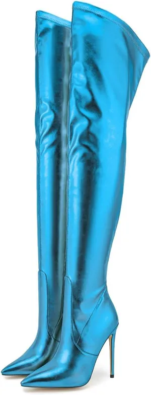 High Heels Women Stretch Stiletto Over The Knee Boots Pointed Toe Side Zipper Tall Boots Party Pumps Shoes