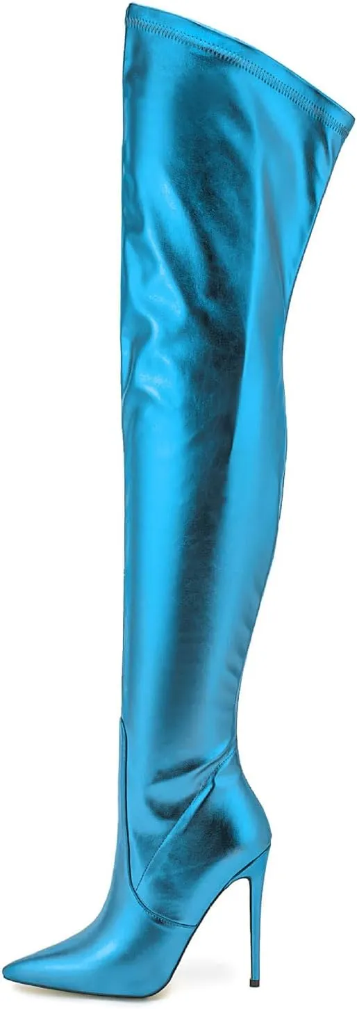 High Heels Women Stretch Stiletto Over The Knee Boots Pointed Toe Side Zipper Tall Boots Party Pumps Shoes