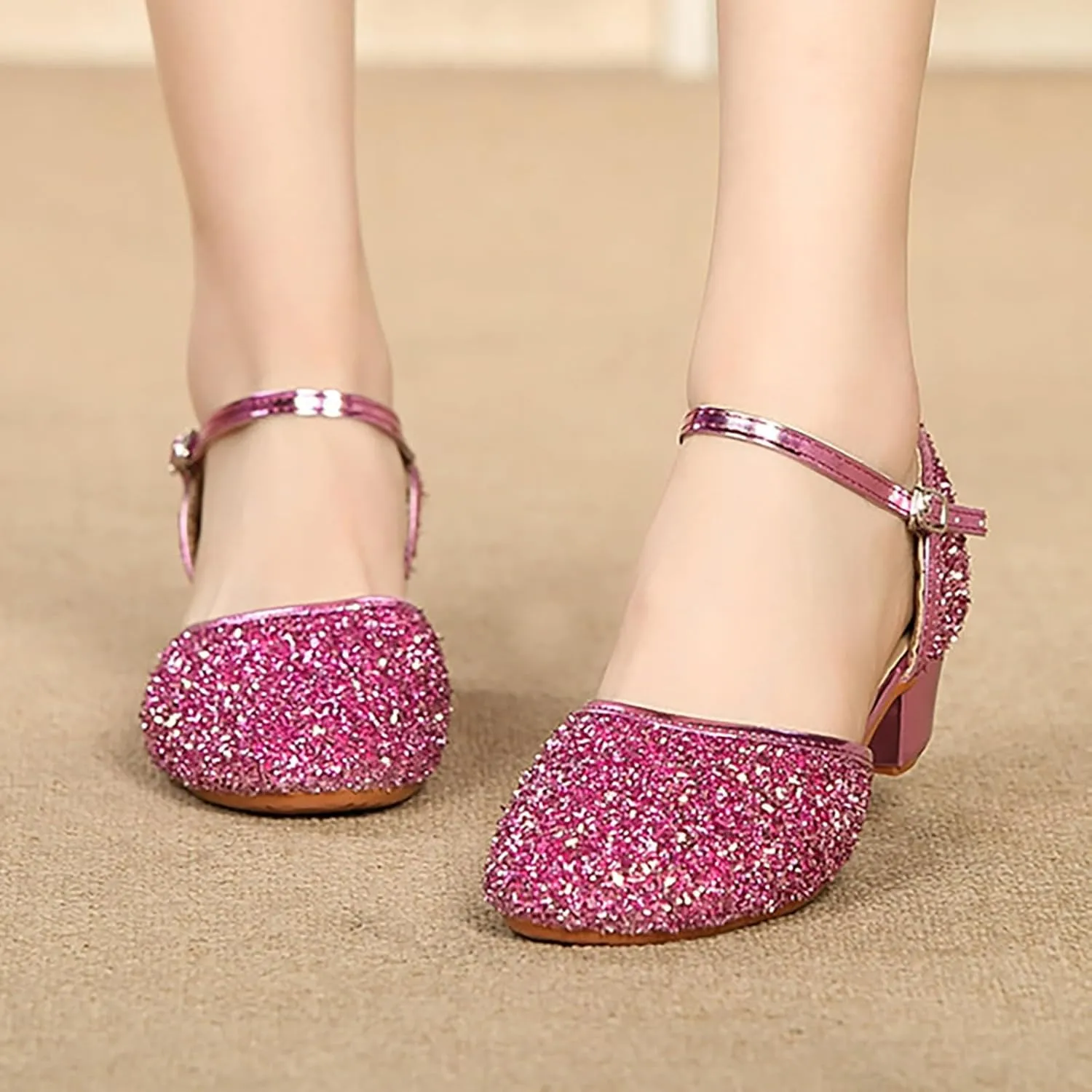 IWIHMIV Girls Dress Shoes Mary Jane Shoes for Girls Low Heel Princess Hook and Loop Dress Shoes Party Wedding for Little