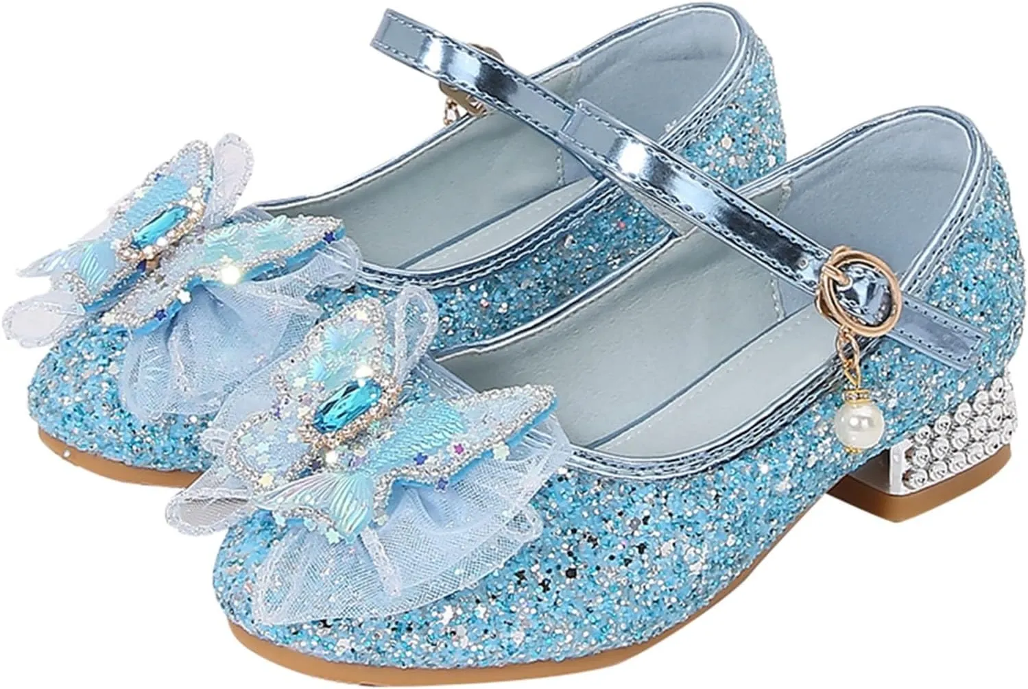 IWIHMIV Girls Dress Up Shoes Girls Dress Shoes Mary Jane Shoes for Girls Low Heel Princess Hook and Loop Dress Shoes Party Wedding
