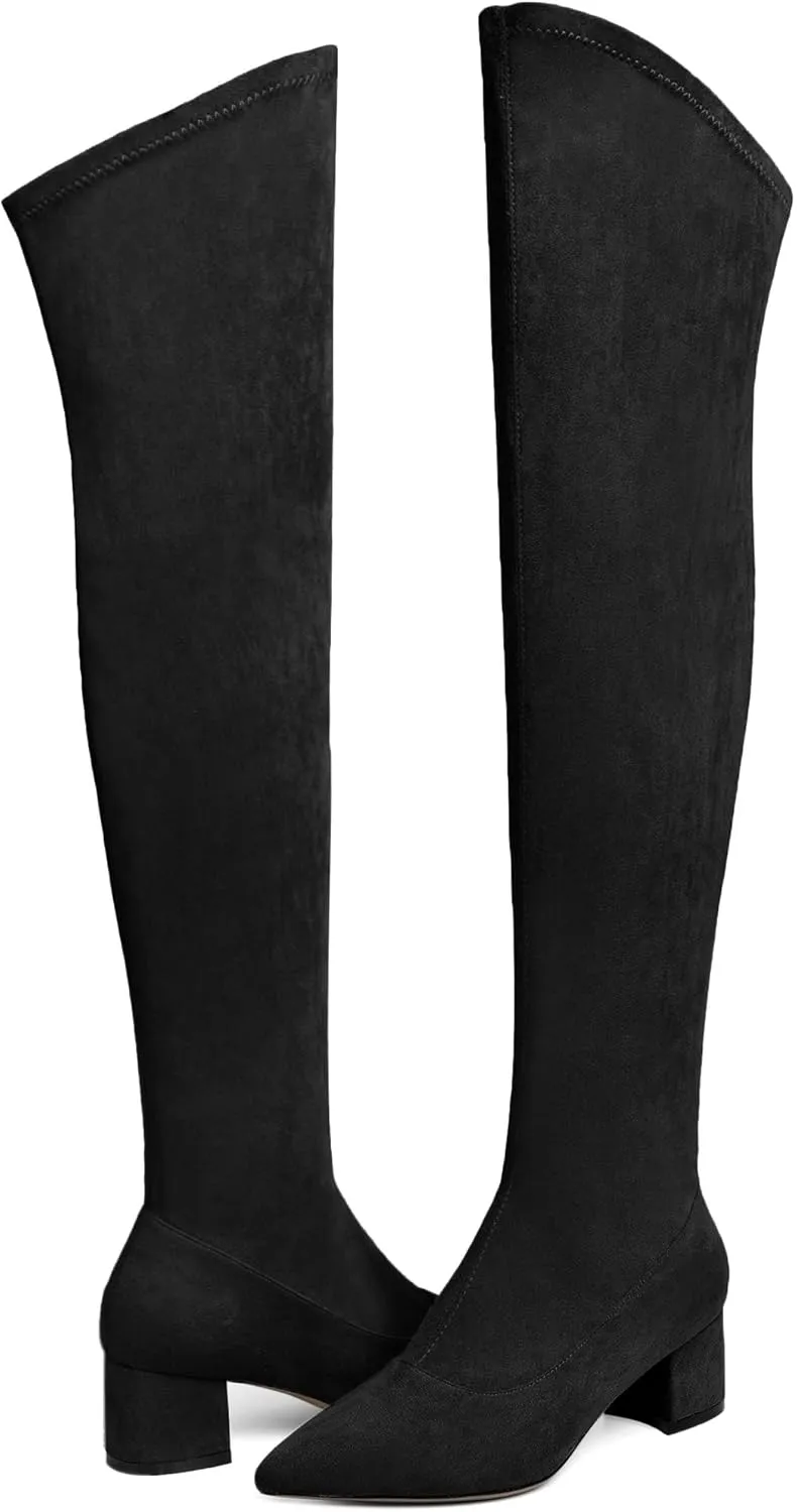 Joseywade Over The Knee Boots for Women Block Heel Thigh High Boots with Side Zipper Pointed Toe Tall Boots