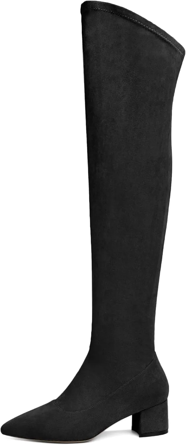 Joseywade Over The Knee Boots for Women Block Heel Thigh High Boots with Side Zipper Pointed Toe Tall Boots