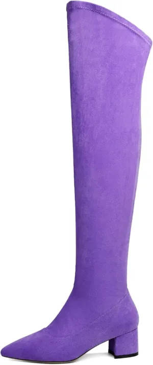 Joseywade Over The Knee Boots for Women Block Heel Thigh High Boots with Side Zipper Pointed Toe Tall Boots