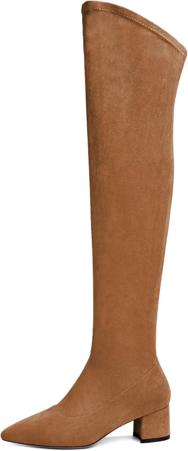 Joseywade Over The Knee Boots for Women Block Heel Thigh High Boots with Side Zipper Pointed Toe Tall Boots