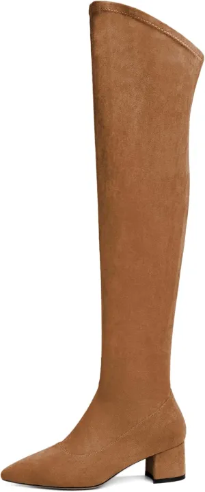 Joseywade Over The Knee Boots for Women Block Heel Thigh High Boots with Side Zipper Pointed Toe Tall Boots