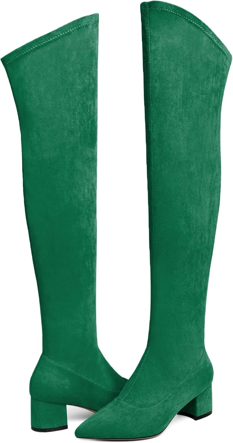 Joseywade Over The Knee Boots for Women Block Heel Thigh High Boots with Side Zipper Pointed Toe Tall Boots