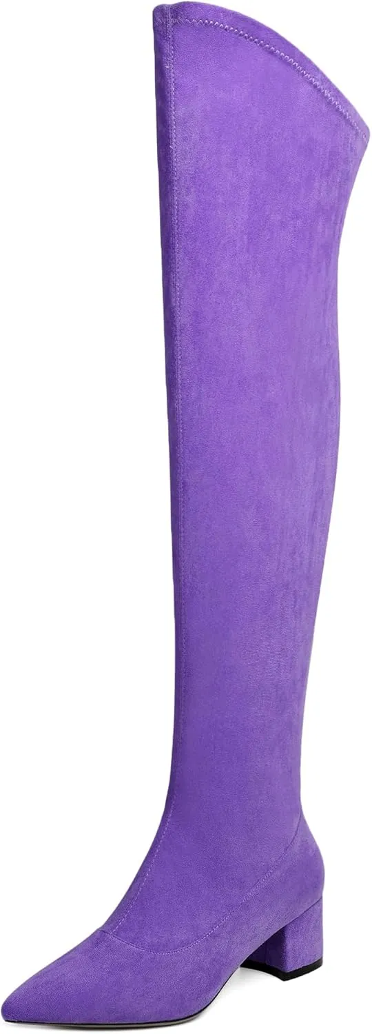 Joseywade Over The Knee Boots for Women Block Heel Thigh High Boots with Side Zipper Pointed Toe Tall Boots