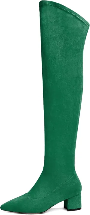 Joseywade Over The Knee Boots for Women Block Heel Thigh High Boots with Side Zipper Pointed Toe Tall Boots