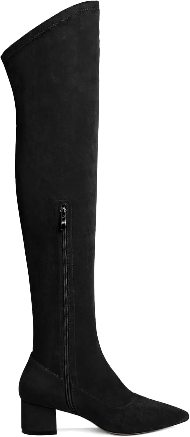 Joseywade Over The Knee Boots for Women Block Heel Thigh High Boots with Side Zipper Pointed Toe Tall Boots